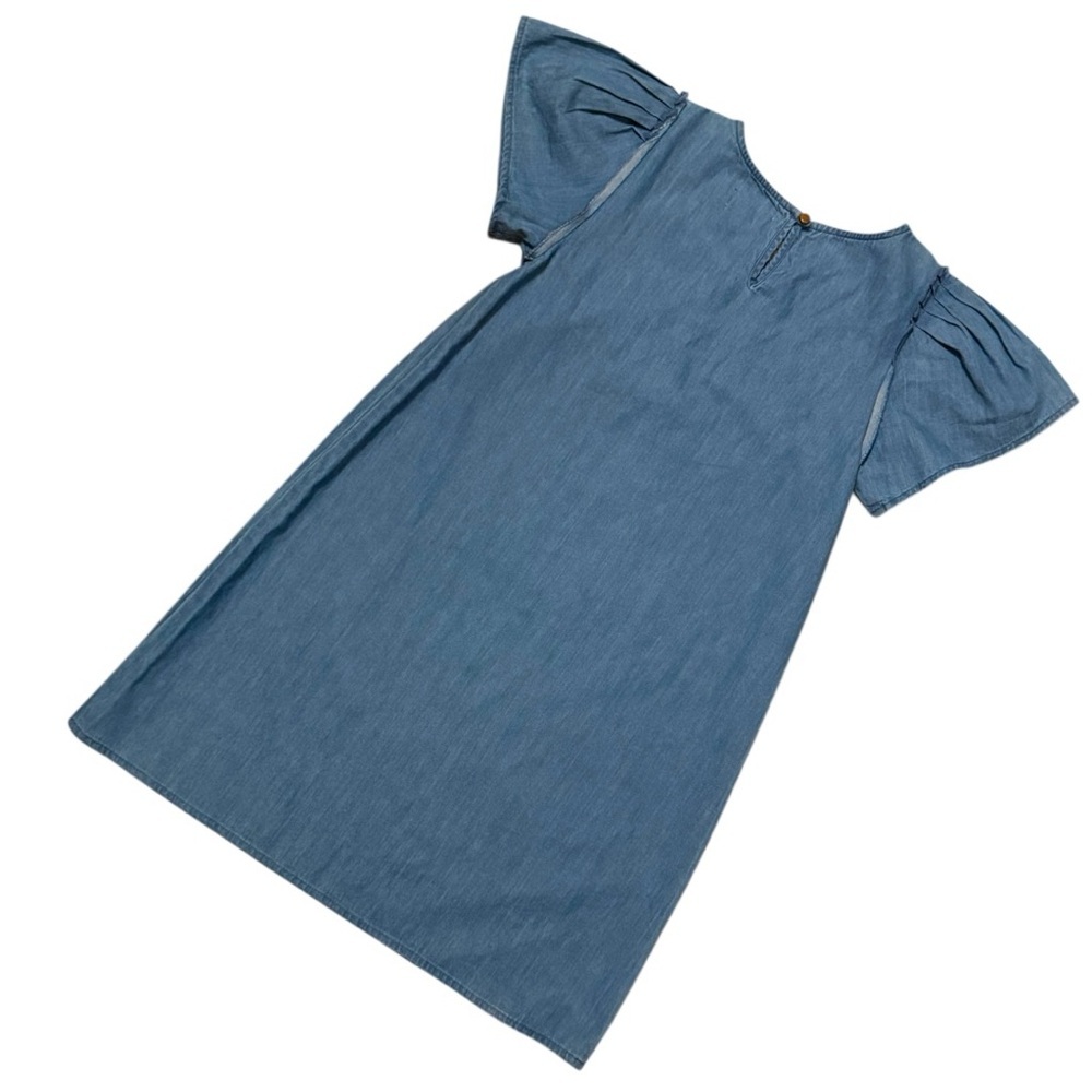 Crown & Ivy Kids Chambray Denim Dress Girl Size 10 Flutter Sleeve - Picture 2 of 6